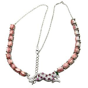 Sterling Silver Womens Necklace Leopard Cougar Rhodochrosite Pink Sapphire